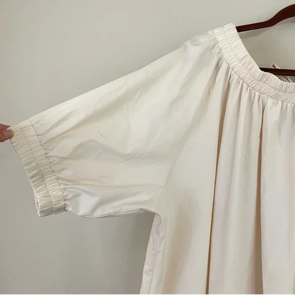 NAP Cream Tie Back Short Puff Sleeves Poplin Oversized Maxi Dress Size Small - Picture 12 of 12